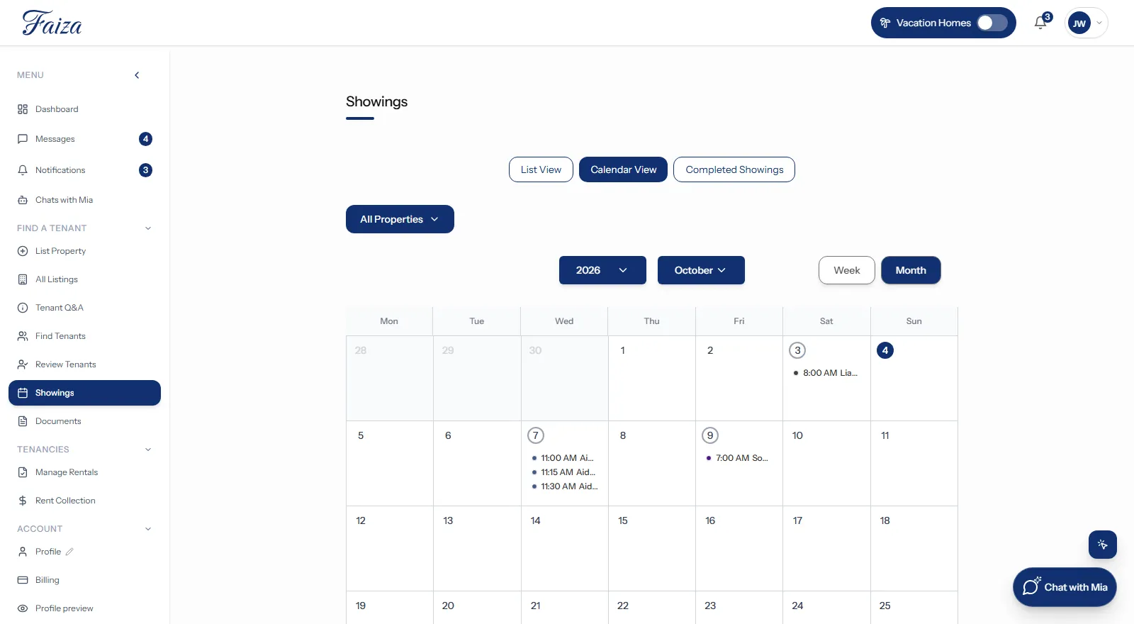 Integrated calendar for booking showings