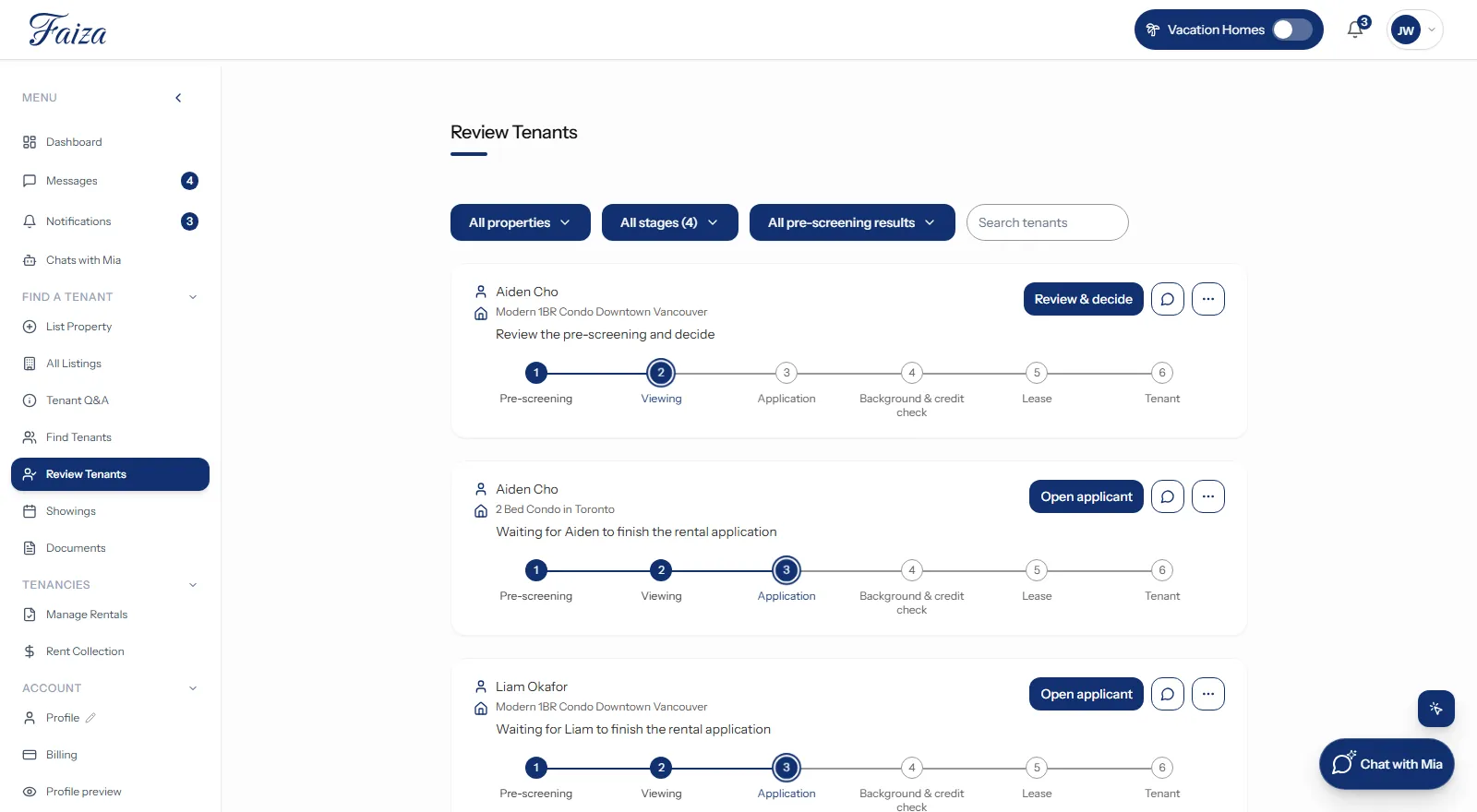 Keep track of applications